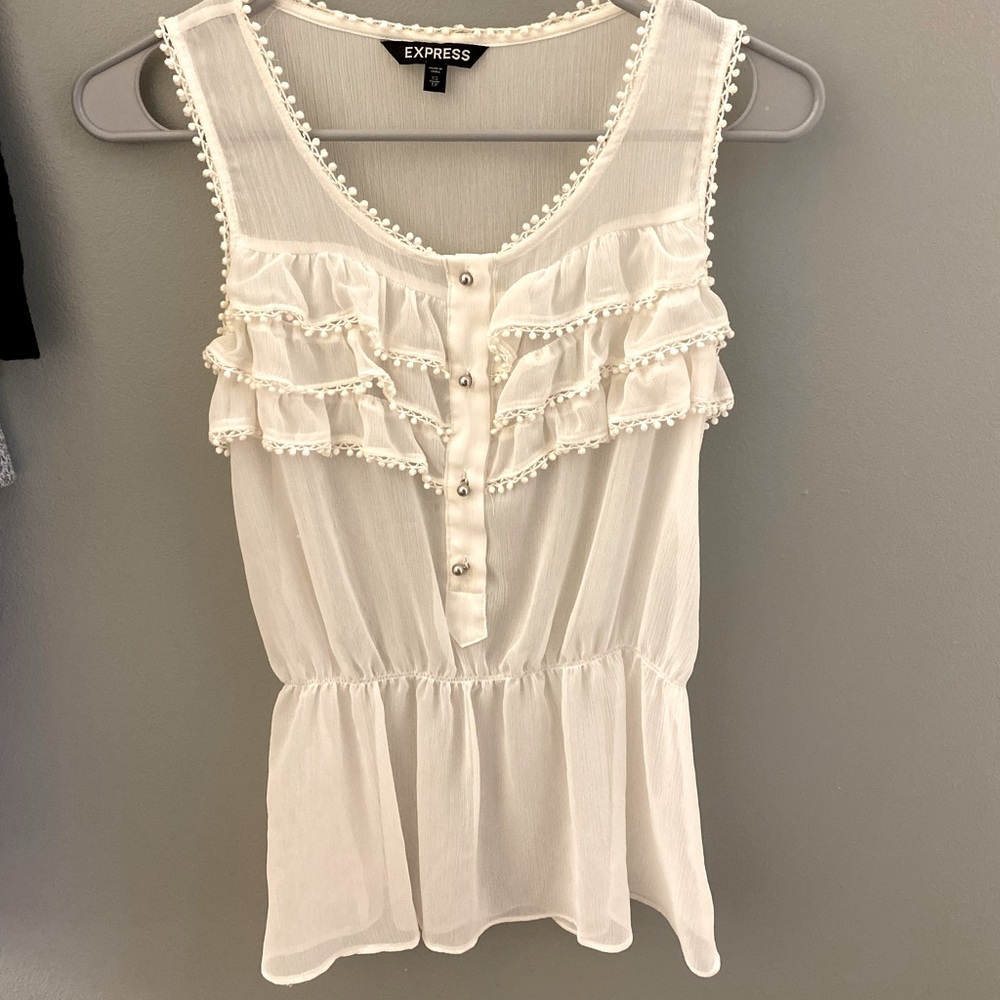 Sheer Ivory Chiffon Sleeveless Blouse